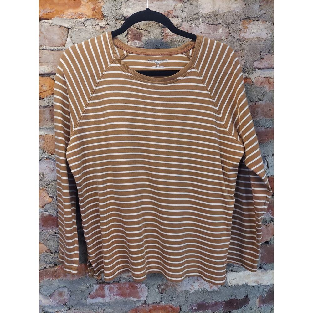 Karen Scott Sport Womens Long Sleeve Striped Raglan T Shirt M Brown White